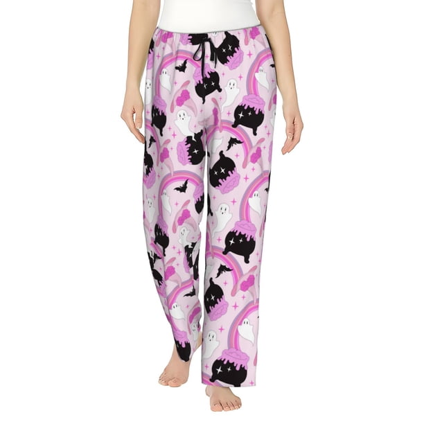 Balery Pink Girl Halloween Pantalones de pijama para mujer, pijamas ultraligeros, pantalones de estar por casa-Large