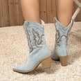 thumbnail image 4 of Denim Cowboy Boots for Women Pointed Toe Western Embroidery Booties Trendy Heeled Mid Calf Cowgirl Boots, 4 of 7