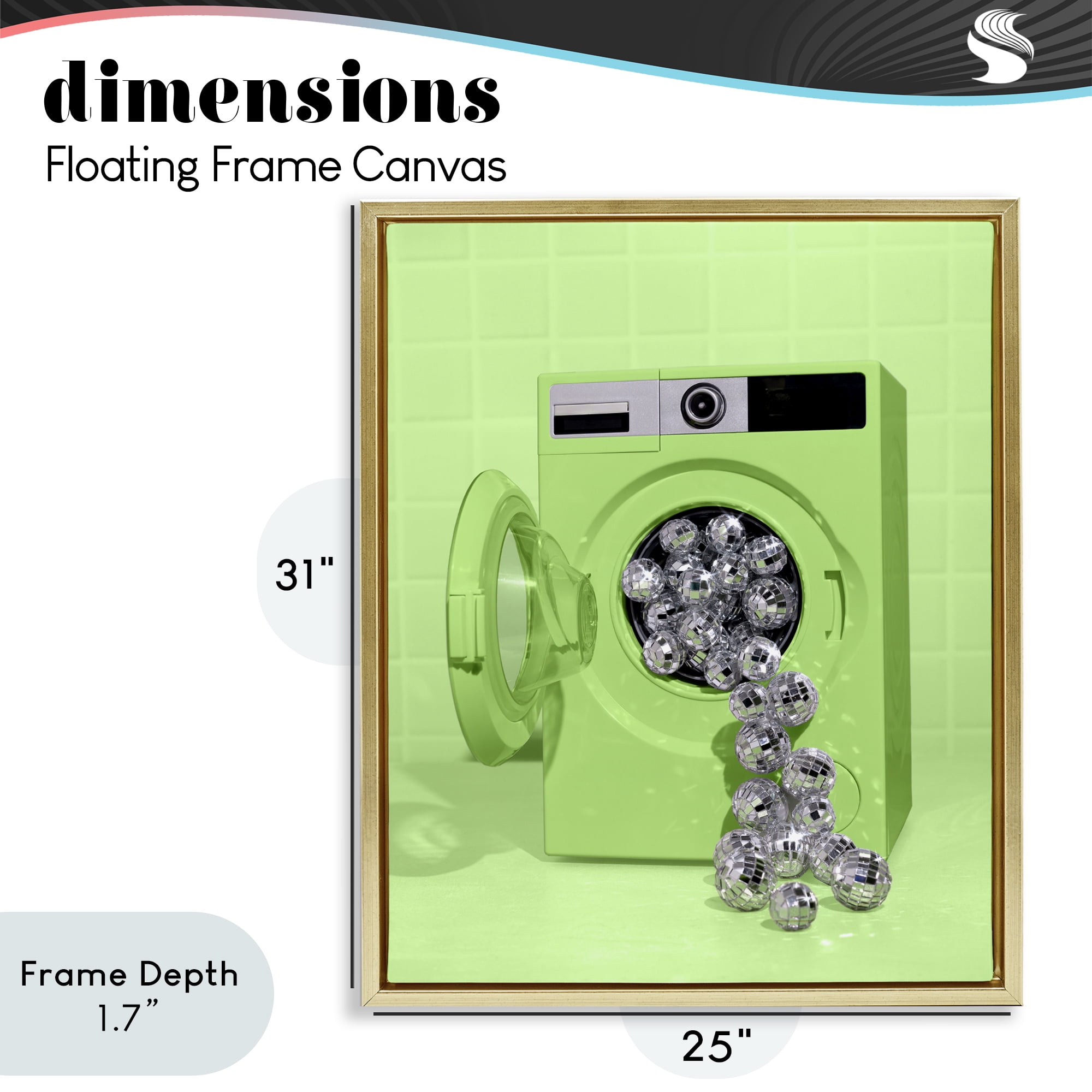Stupell Industries Disco Laundry Machine over Lime Gold Framed Floater Canvas Wall Art, design by LISH Creative