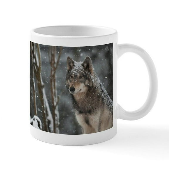 CafePress - Snowy Lone Wolf Mug - 11 oz Ceramic Mug - Novelty Coffee Tea Cup