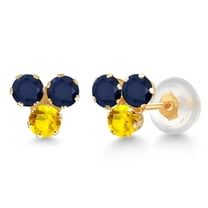Gem Stone King 14K Yellow Gold Blue Sapphire and Yellow Sapphire Three Stone Stud Earrings for Women (0.87 Cttw, Gemstone September Birthstone, Round 3MM)