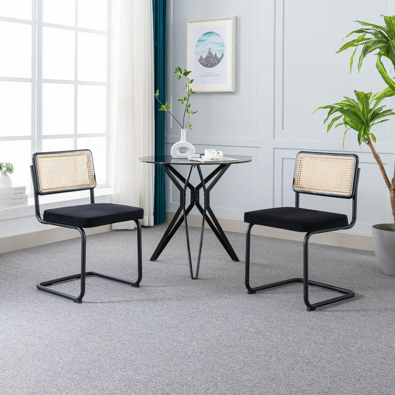 Zesthouse Rattan Dining Chairs Set of 2 Velvet Upholstered Side