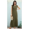 thumbnail image 2 of Women's Summer Maxi Dress Long Casual Loose Fit Round Neck Wrinkle-Free with Pockets Side Slit Green XL, 2 of 7
