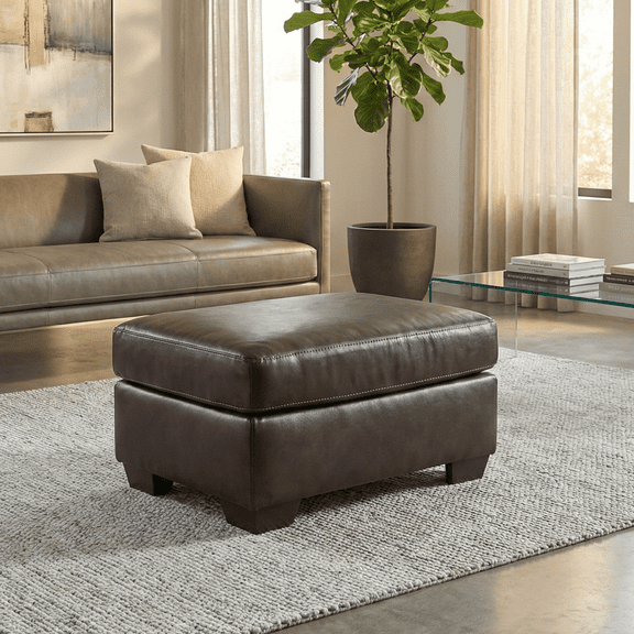 Roundhill Furniture Holmes Leather Upholstered Ottoman, Dark Brown