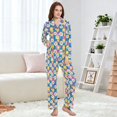thumbnail image 4 of FORMRS Womens Pajama Set Long Sleeve Top and Pants with Pockets Soft Comfy Lounge Sleepwear, Sizes S-2XL, Blue Checkered Daisy, 4 of 7
