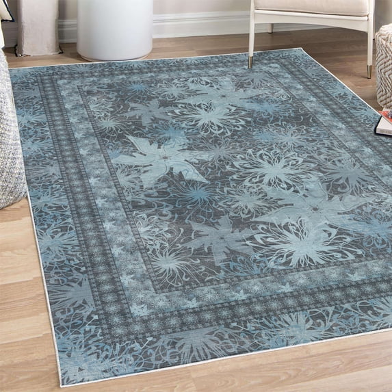 Floral Decorative Rug, Retro Design Blossoms in Earth Tones Vintage Garden Whirling Petals Artwork, Quality Carpet for Bedroom Dorm and Living Room, 6 Sizes, Blue Grey, by Ambesonne