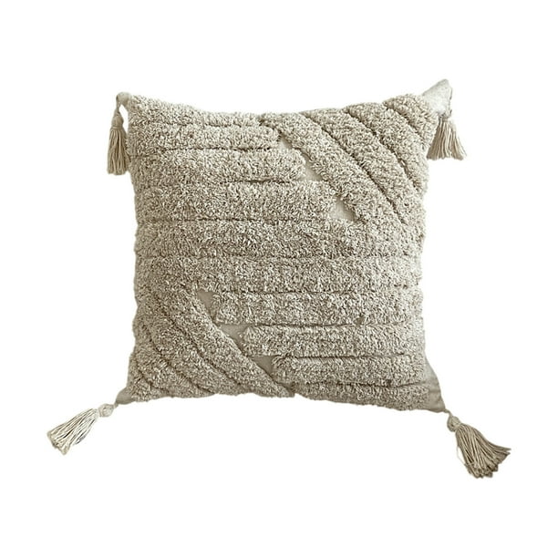 Fundas de cojín decorativas estilo bohemio de 43 x 43 cm (17 x 17 pulgadas), a rayas, para sofá, cama, sala de estar, decoración del hogar. Tela de lino con textura, cierre de cremallera, color