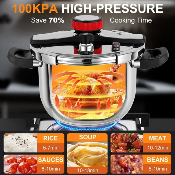 Pressure Cooker 7.4 QT, Stainless Steel Pressure Canner with Explosion-Proof Design, One-Handed Lid Opening, Thickened Silicone Ring and Anti-Scald Handle, Silver