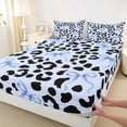thumbnail image 4 of Manfei Vintage Leopard Print Bow Bed Sheets 4pcs for Teens Girls,Black Blue Cheetah Print King Sheets for Kids,Ultra Soft Home Decor, 4 of 5