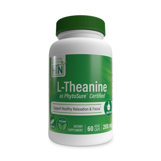 Health Thru Nutrition | L-Theanine, 200 MG, 60 Caps | L-Teanina, 200 Mg, 60 Cápsulas, Suplemento para el Apoyo en la Relajación