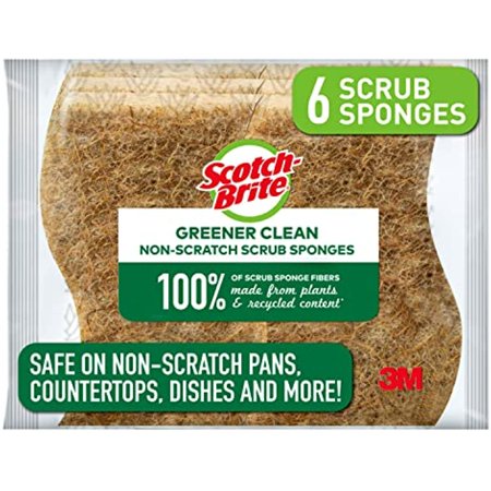 Scotch-Brite Greener Clean Non-Scratch Scrub Sponges, For Washing Dishes And Cleaning Kitchen, 6 Scrub Sponges