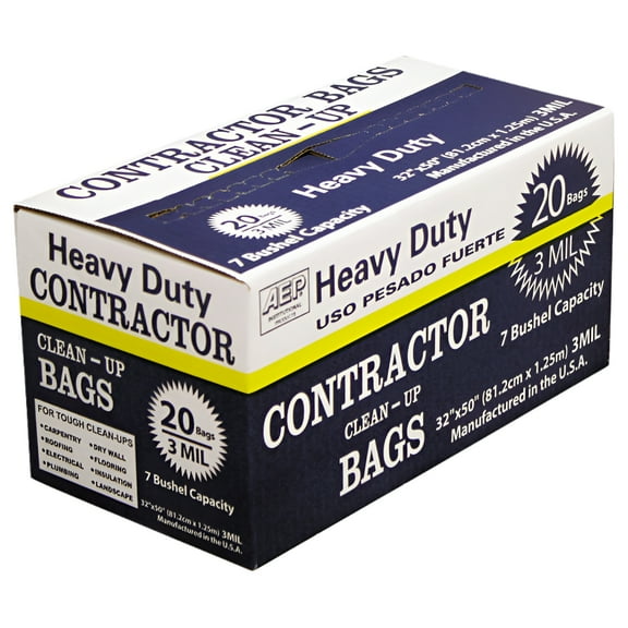 Berry Heavy Duty Contractor Bags - 32" Width x 50" Length - 3 mil (76 Micron) Thickness - Black - 20/Carton - Waste Disposal