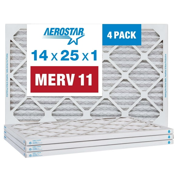 Aerostar 14x25x1 MERV 11 Pleated Air Filter, AC Furnace Air Filter, 4 Pack