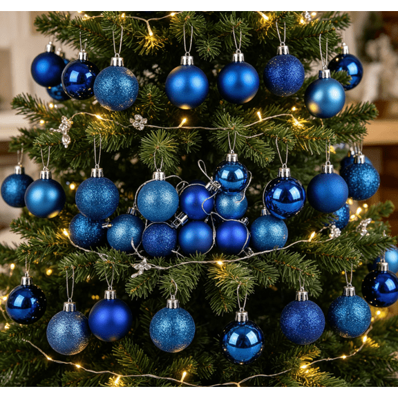 24Pcs Christmas Ball Ornaments, Shatterproof Christmas Tree Ball Ornaments for Christmas Party Home Decor, Hanging Balls,Blue