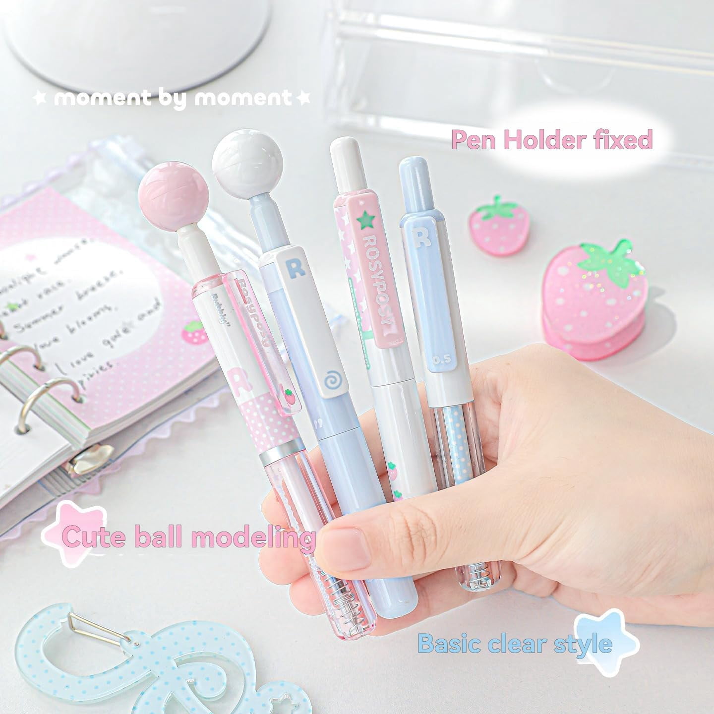 Rosy Posy Pencil Case, Kawaii Pencil Case With Rosy Posy Pens, Counting Stars PencilCase Big Capacity, Cute Aesthetic Pouch Holder Drawstring Pen Case