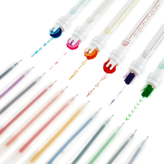 6 Pcs Dual Tip Highlighter Pen Set and 12 Pcs Assorted Color Gel Pens Creative Roller Highlighter Curve Pens Smooth Writing