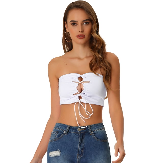 Camisola Y2K para mujer, entrecruzada, ahuecada, para fiesta, Club, recortada, camisola, chaleco de tubo blanco L