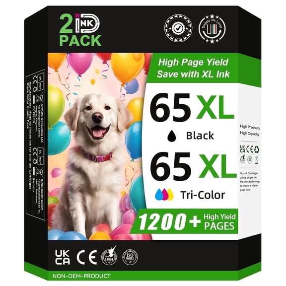 65XL Ink Cartridges Compatible for HP 65 Ink for Deskjet 2655 3755 Envy 5055 5000 Printer ( 2 Pack)