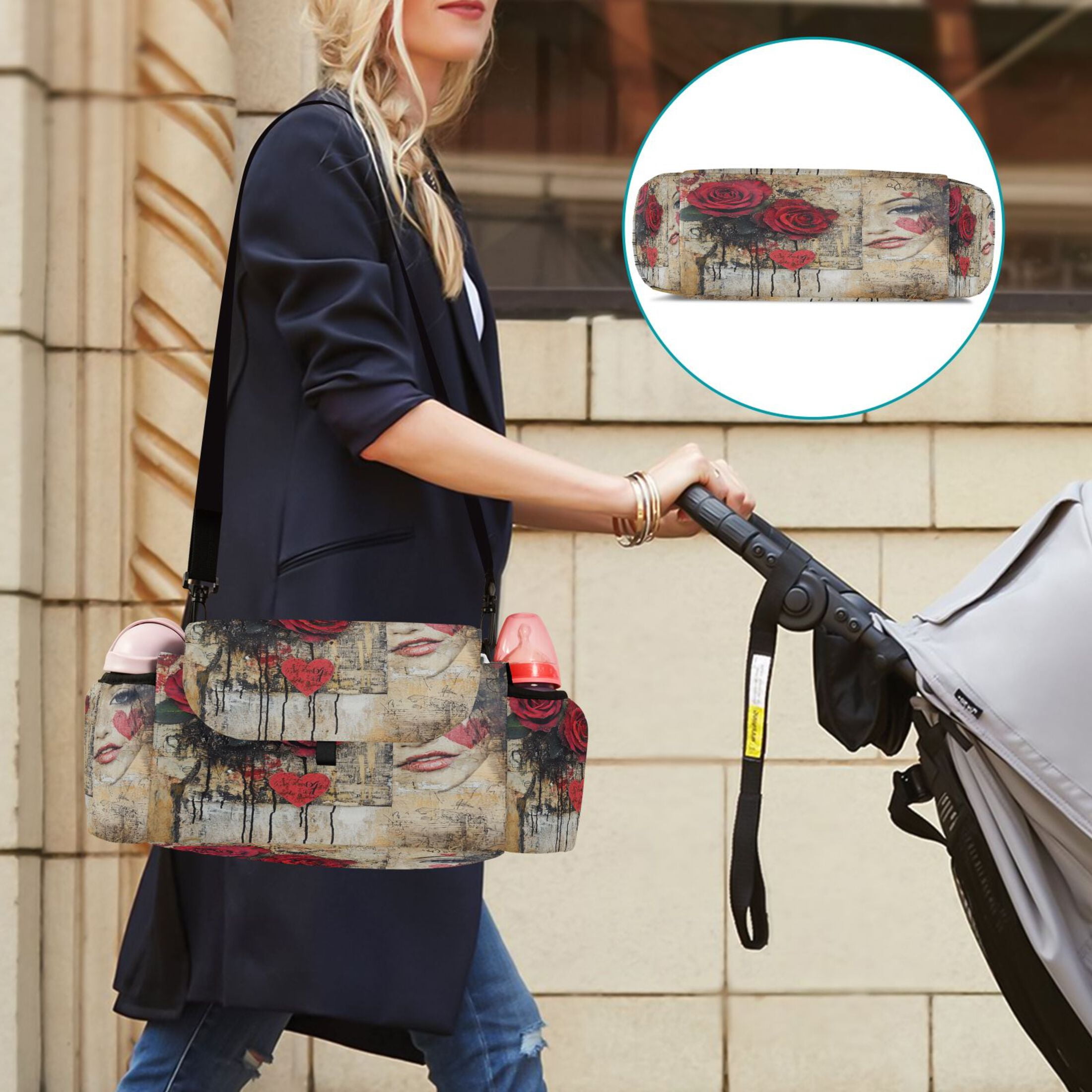 DIXRUYEE Stroller Organizer Facade with Roses Printed