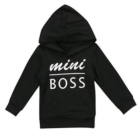0-5T Baby Boy Girl Mini Boss Hoodie Tops Toddler Hooded Sweater Casual Hoodies with Pocket Outdoor