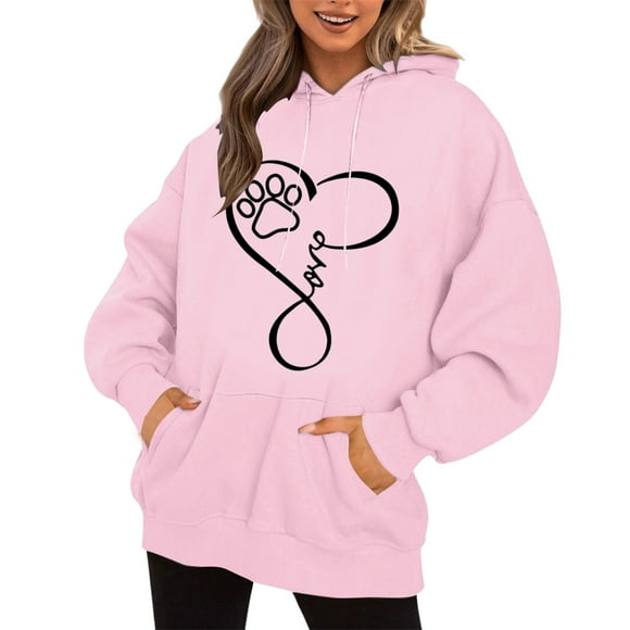 WILLBEST hoodie women Women's Crew Neck Pocket Valentine's Day Heart Print Long Sleeve Pocket Fashion Sweatshirt united hoodie