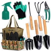 Scuddles Garden Tools Set - 8 Piece Heavy Duty Gardening Kit with Storage Organizer, Ergonomic Hand Digging Weeder Rake Shovel Trowel Sprayer Gloves Gift for Men Or Women