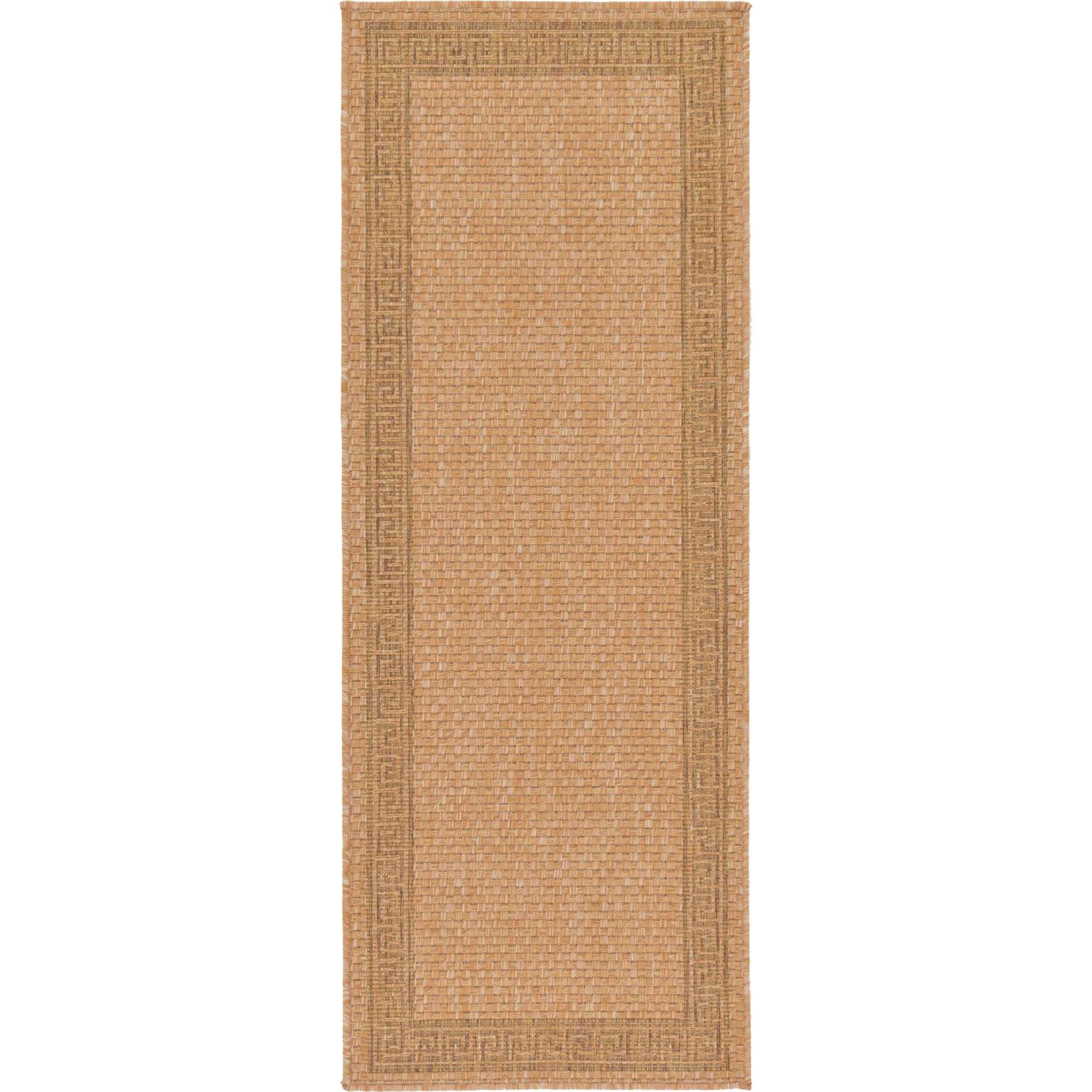 Unique Loom Greek Key Indoor/Outdoor Border Rug Light Brown/Tan 2' x 6