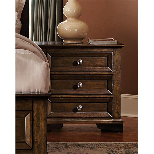 Benzara 3 Drawer Wooden Nightstand With Metal Knob Handle Cherry Brown Walmart Com Walmart Com