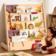 Kids Bookcase, Caveen Cartoon Animal Kids Bookshelf, Kids Storage Bookshelf and Storage Organizer for Kids Bedroom, 4 Tier