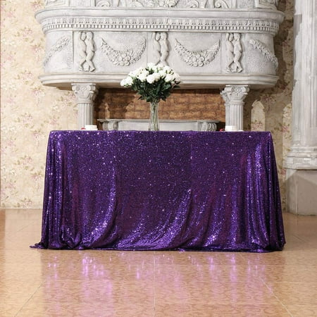 

Sequin Tablecloth 60 x 120 Inch Purple Bling Sparkly Table Linen for Wedding Party
