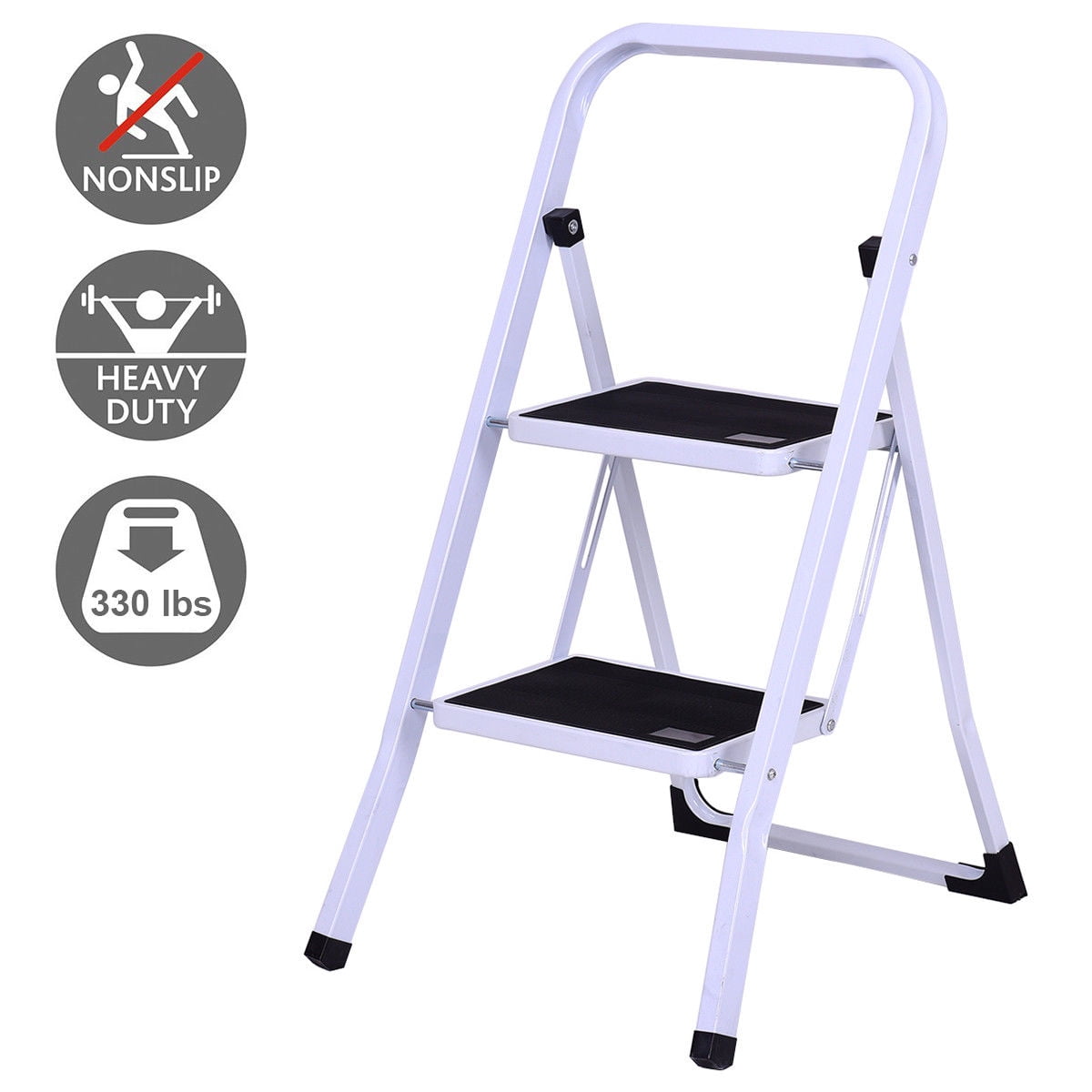 Gymax 2 Step Ladder Folding Steel Step Stool Anti-slip Heavy Duty with 330Lbs Capacity by Gymax