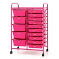 thumbnail image 1 of Gymax 15 Drawer Rolling Storage Cart Opaque Multicolor Drawers Home Organizer Mixed Hot Pink, 1 of 10