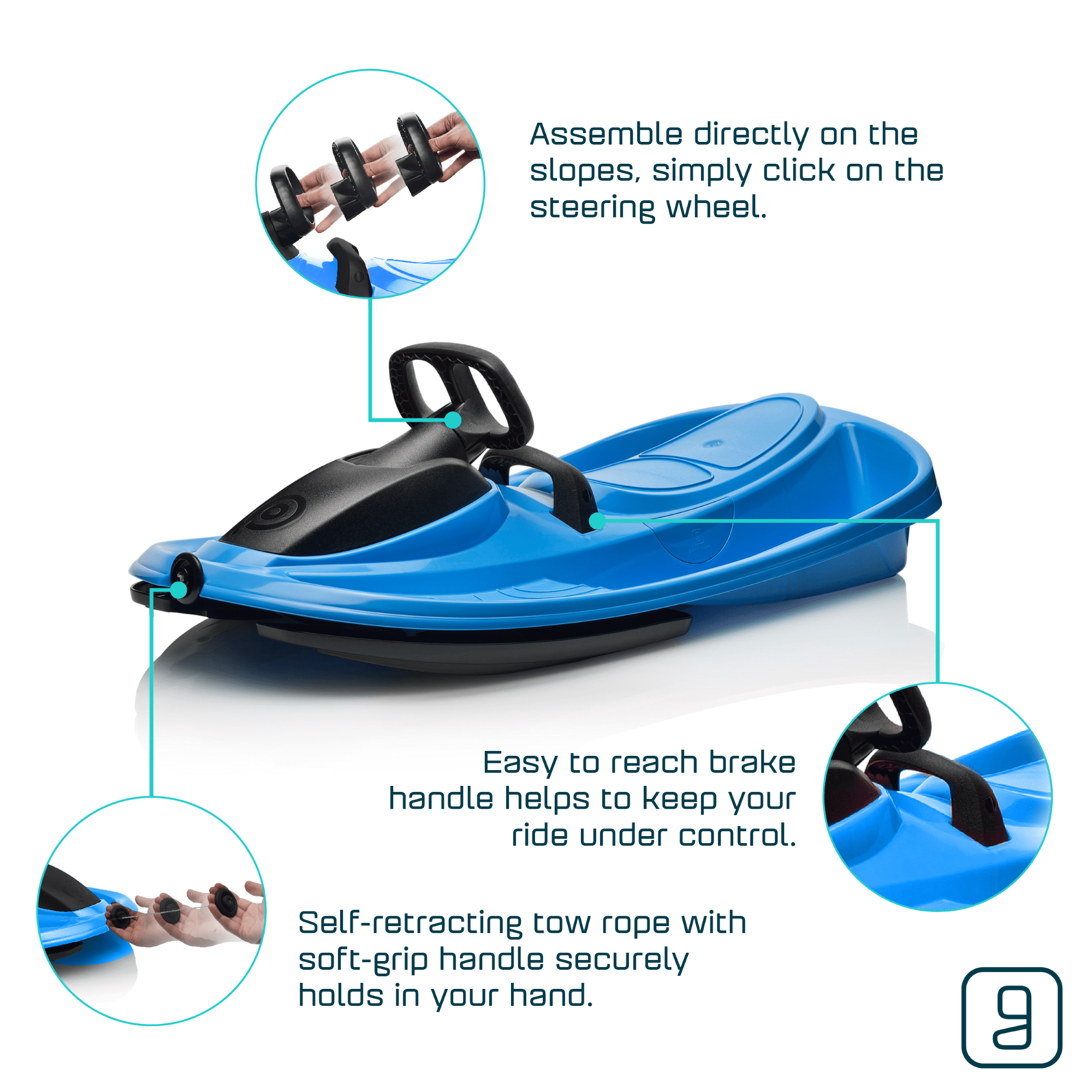 Gizmo Riders Stratos Bobsled for Kids, Steerable Snow Sled, Ages 3+, Electric Blue