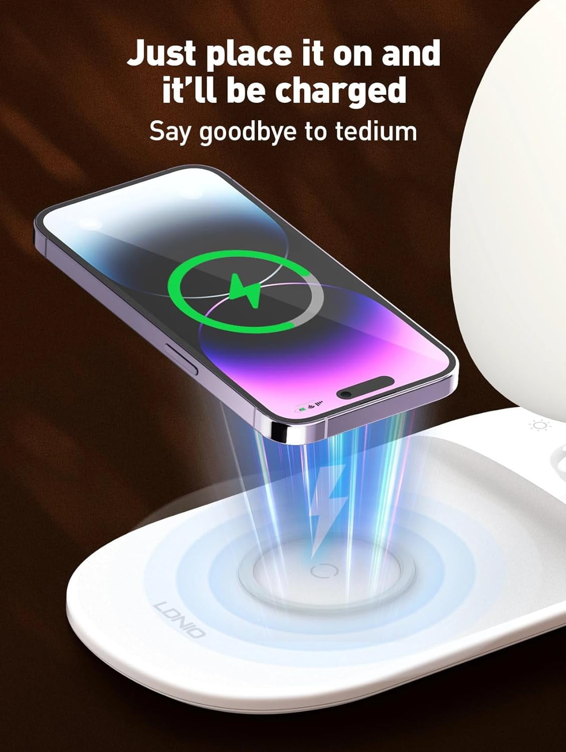 LDNIO Wireless Charging Bedside Lamp, Lamp, Dimmable Touch Control LED Desk Lamp, Wireless Charging Night Light, Ideal Gift, White