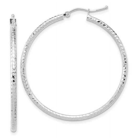 Primal Gold 10 Karat White Gold Diamond-cut 2mm Round Tube Hoop Earrings