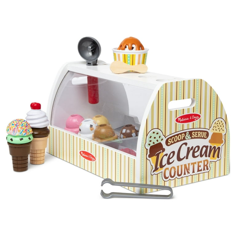 Melissa & Doug Wooden Scoop and Serve Ice Cream Counter (28 pcs) - Play  Food and Accessories 