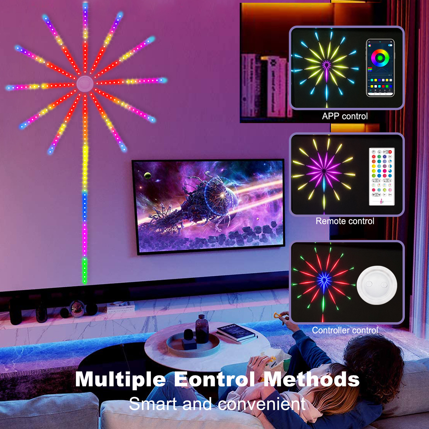 RGB Fireworks Light with 98/104pcs LEDS Hanging Starburst Light with 18