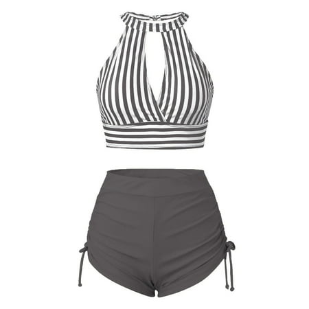 Divhosrg High Waisted Bikini Sets for Women Cheeky  Bikini Sets for Women Full Coverage  Bathing Suit for Women Bikini  Womens Swimwear 2 Piece  Gray Swim Suits for Women 2025 Bikini 2XL