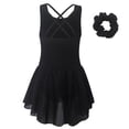 thumbnail image 4 of VNKIDY Girls Dance Dress Kids Solid Color Sleeveless Ballet Dress Criss Cross Back Layered Chiffon Skirt Dress Matching Scrunchie For Dance Practice Black 7-8 Years, 4 of 6