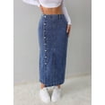 thumbnail image 6 of Dark Wash-2 Denim Midi Skirt With Front Button Closure And Side Slit, 6 of 30