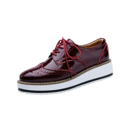 Sexlip Women s Plus Size Sneakers Platform Oxfords Lace Up Brogue Shoes Leather Comfortable Breathable Wedge Heel Oxford Shoes Green 41