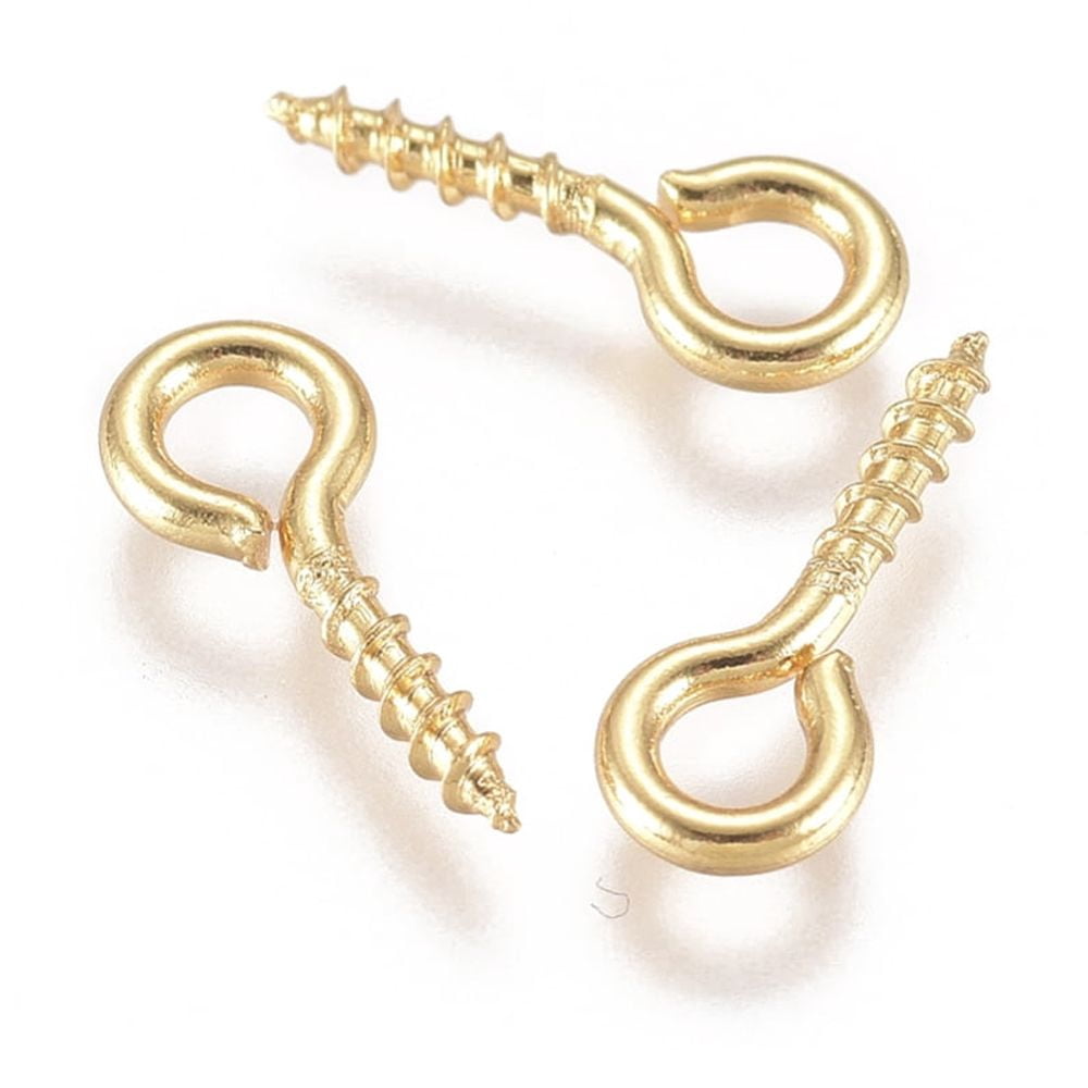 304 Stainless Steel Screw Eye Pin Peg Bails For Half Drilled Beads Real 18K golden Plated 10x4x1mm Hole: 2mm Pin: 1.4mm