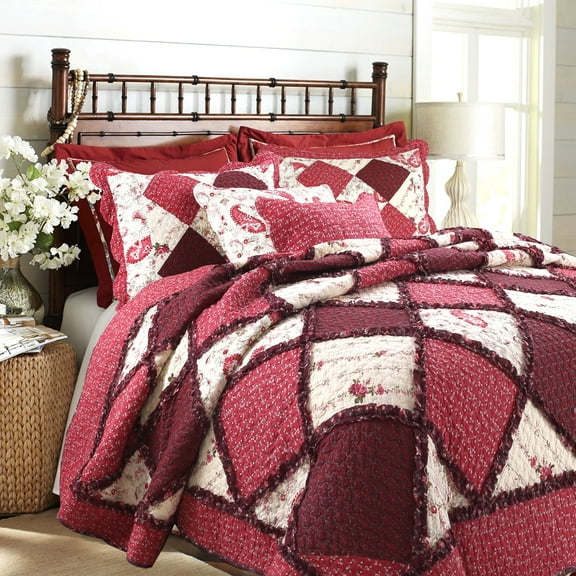 Cozy Line Home Fashions Floral Patchwork Cotton Quilt, King - Reversible