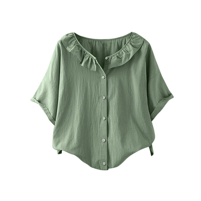 Blouses pour Femmes Col Rond Décontracté Bouton Basique Confortable Tee Lounge Tendance Léger Été Vacances Chemise Douce 2025