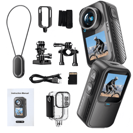 NUISK 64GB 4K Mini Action Camera Magnetic Mount with Lanyard Waterproof for Cycling Hiking Pet Vlogging Black