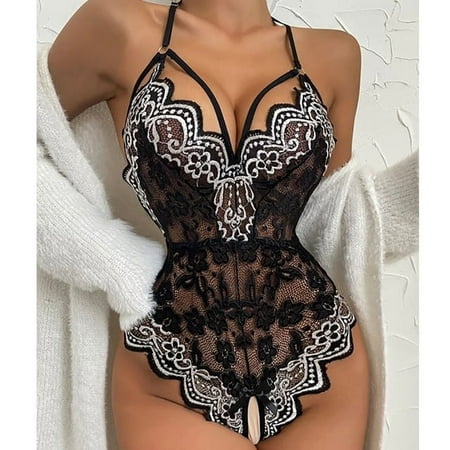 Women s Sexy Lace Bodysuit - Erotic Babydoll with Open Bra and Crotchless Teddy