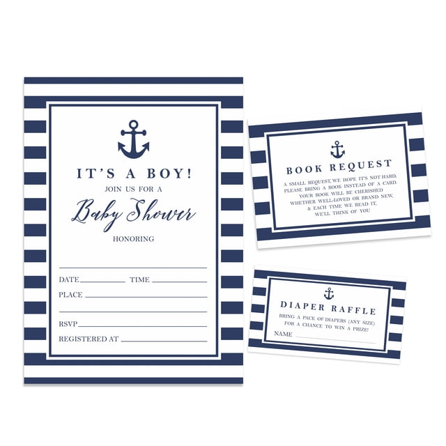 Inkdotpot Set Of 30Nautical Baby Shower Invitations-Diaper Raffle Tickets And Baby Shower Book Request Cards Nautical Invites