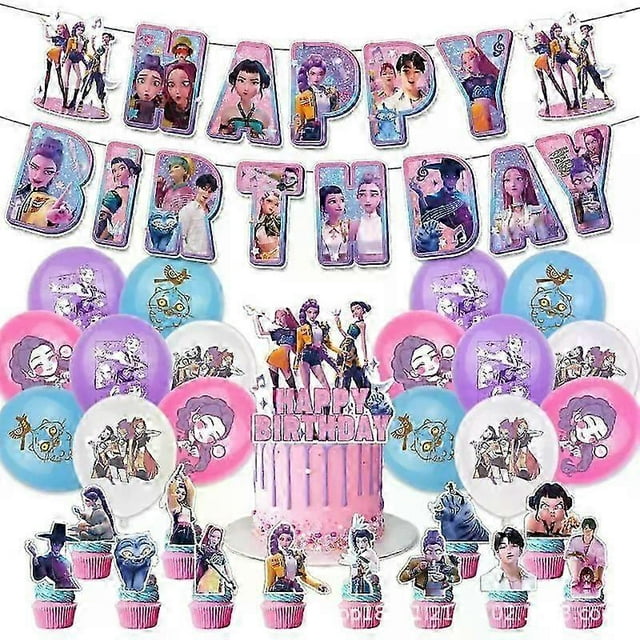 Kpop Demon Hunters Birthday Theme Party Decorations Banner Cake Balloons For Kid