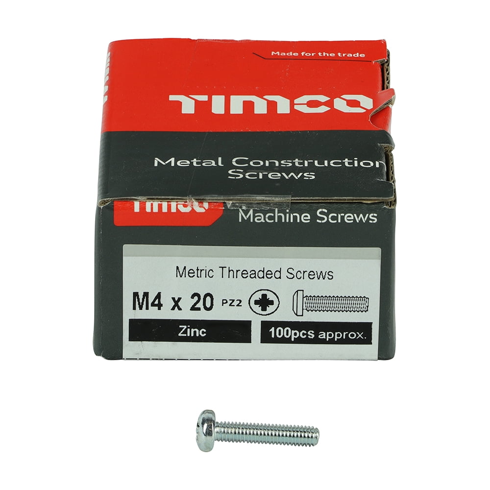 Timco - Metric Threaded Machine Screws - PZ - Pan Head - Zinc (Size M4 x 20 - 100 Pieces)