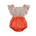thumbnail image 1 of Gibobby Mameluco polar sin mangas con estampado de flores de verano para niñas pequeñas, prendas de vestir para recién nacidos, ropa para bebés(Naranja, 18-24 Meses), 1 of 5